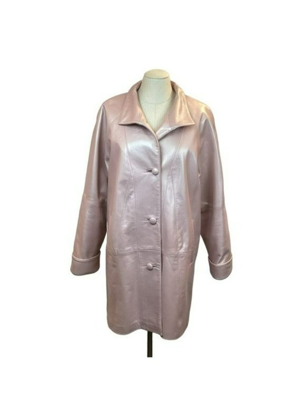 Dero By Rocco DAmelio Womens Pink Leather Coat Medium Button Front Made In USA - Picture 2 of 16